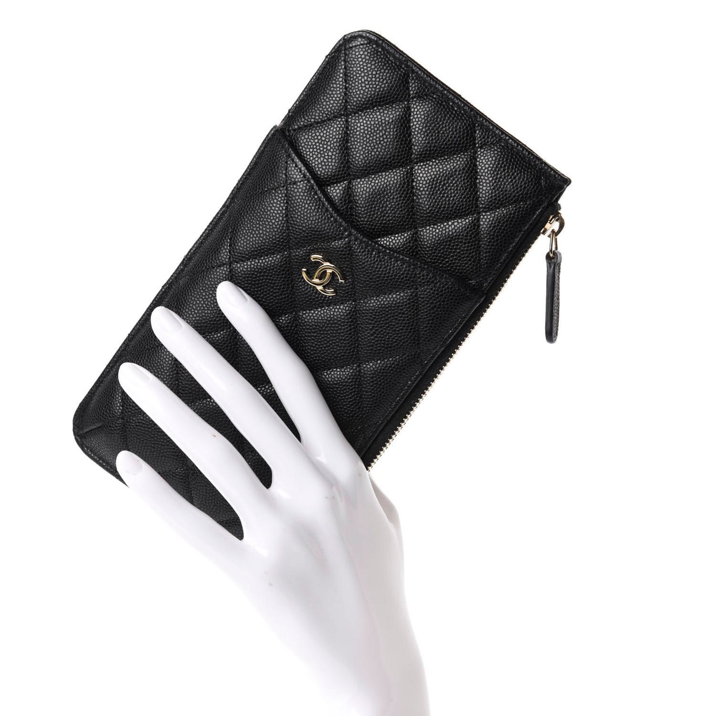 Caviar Quilted Classic Flat Wallet Pouch Black
