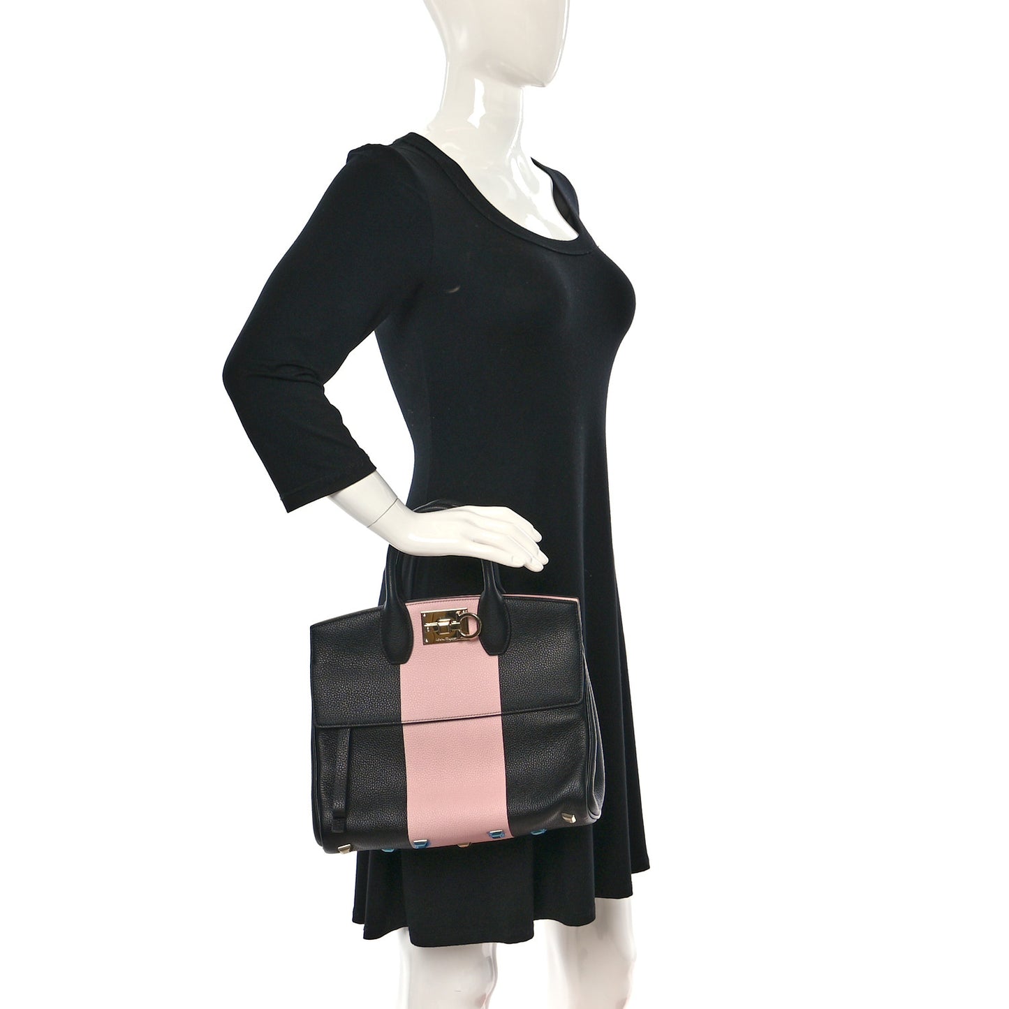 Calfskin Studio Top Handle Bag Black Pink