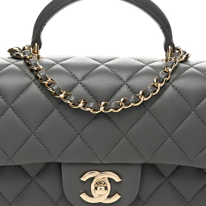 Chanel Lambskin Quilted Mini Top Handle Rectangular Flap Dark Grey 7 of 9