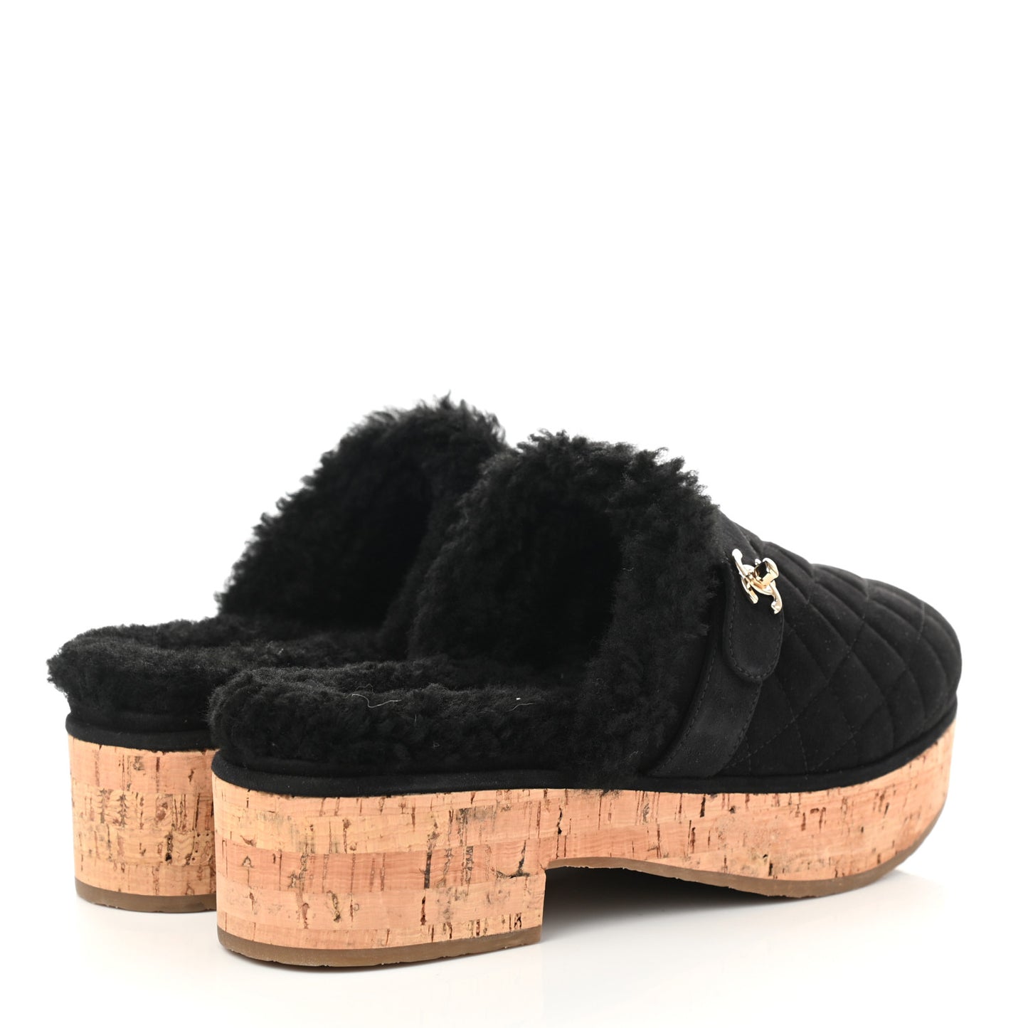 Suede Calfskin Shearling Turn Lock Clogs 39 Black