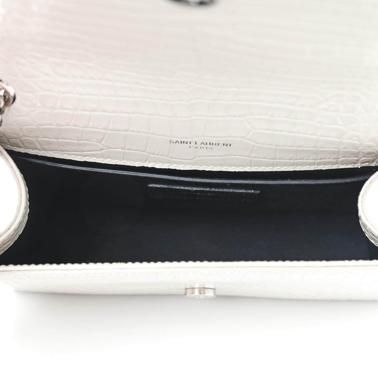 Saint Laurent Calfskin Crocodile Embossed Small Classic Monogram Kate Tassel Satchel Crema Soft 5 of 9