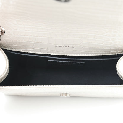 Saint Laurent Calfskin Crocodile Embossed Small Classic Monogram Kate Tassel Satchel Crema Soft 5 of 9