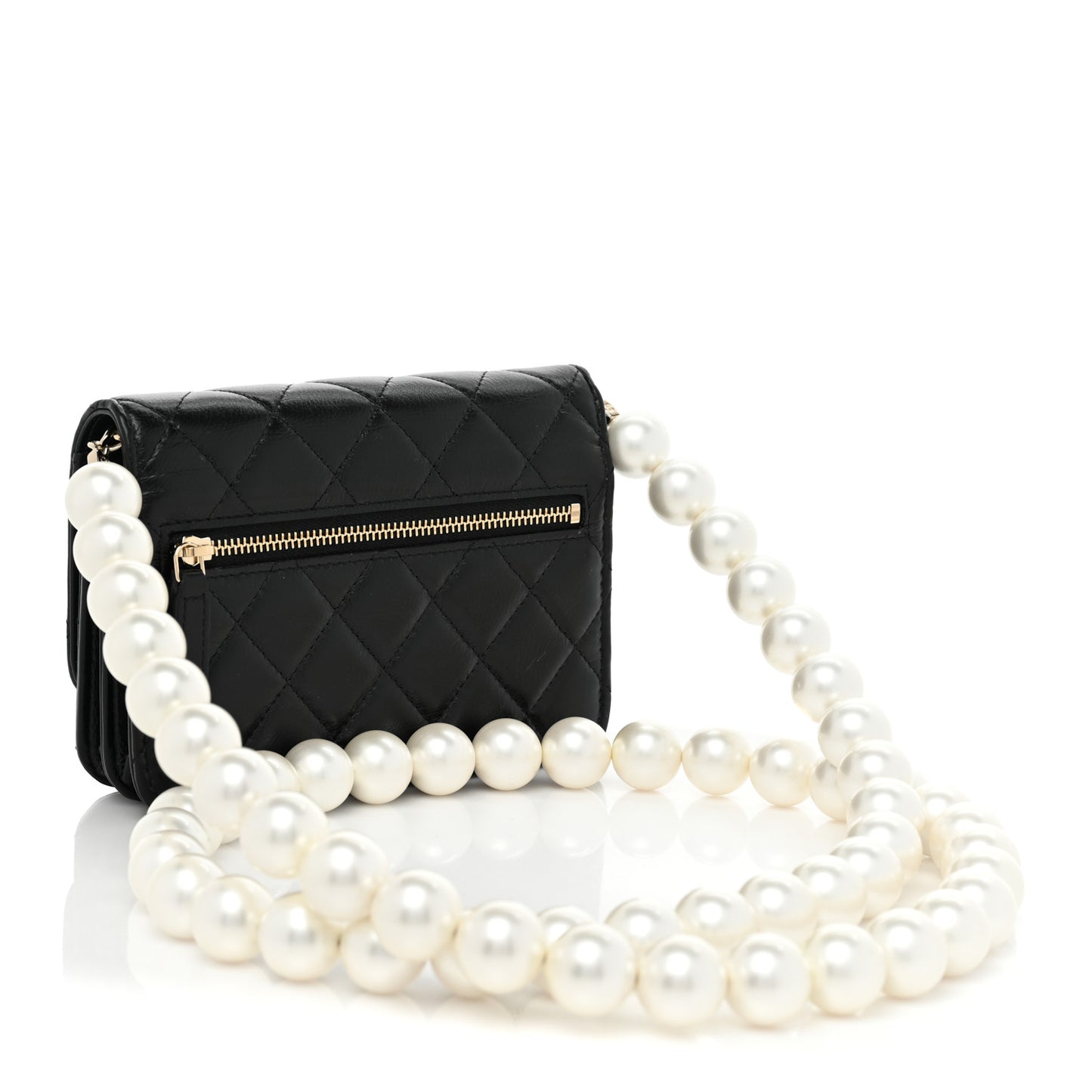 Calfskin Quilted Mini Maxi Pearls Wallet On Chain WOC Black