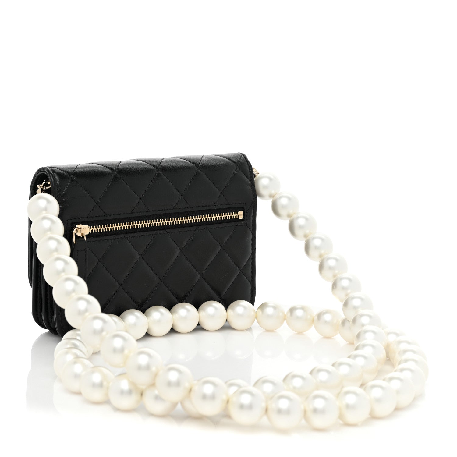 Chanel Calfskin Quilted Mini Maxi Pearls Wallet On Chain WOC Black 3 of 11