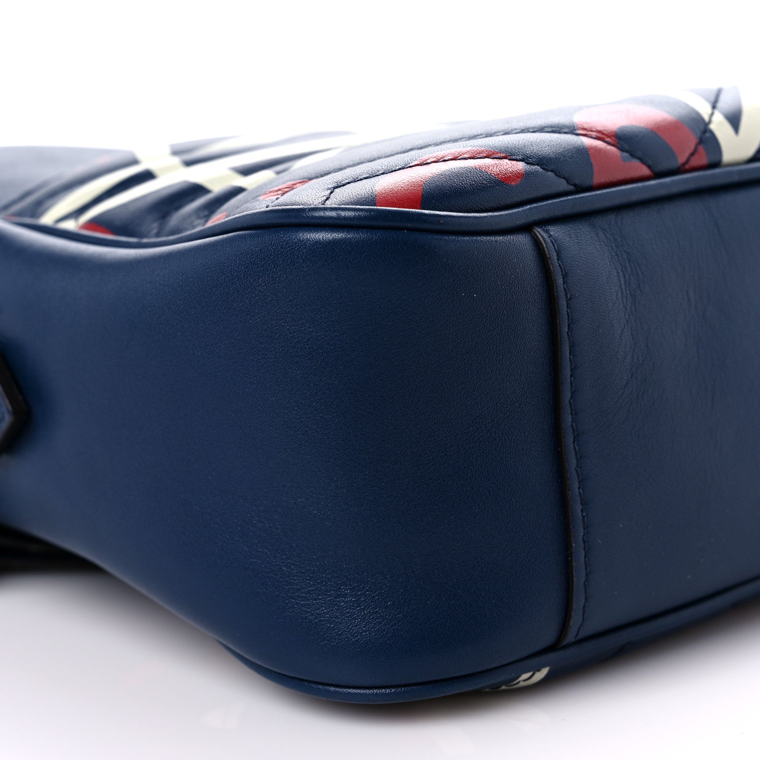 Gucci Calfskin Matelasse GucciGhost Medium GG Marmont Chain Shoulder Bag Blue Agata Hibiscus Red 9 of 14