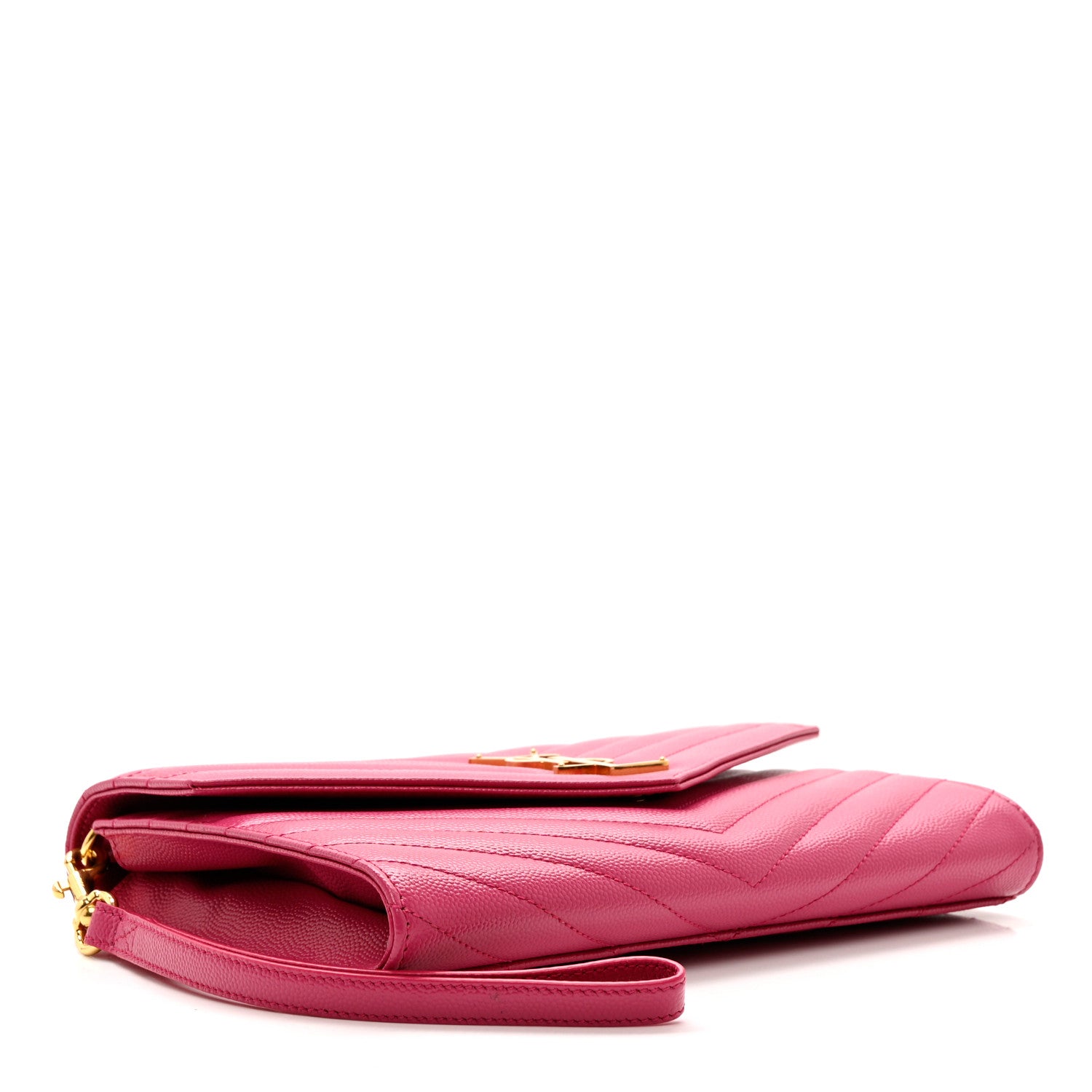 Saint Laurent Grain De Poudre Matelasse Chevron Monogram Envelope Clutch Fuchsia 4 of 7