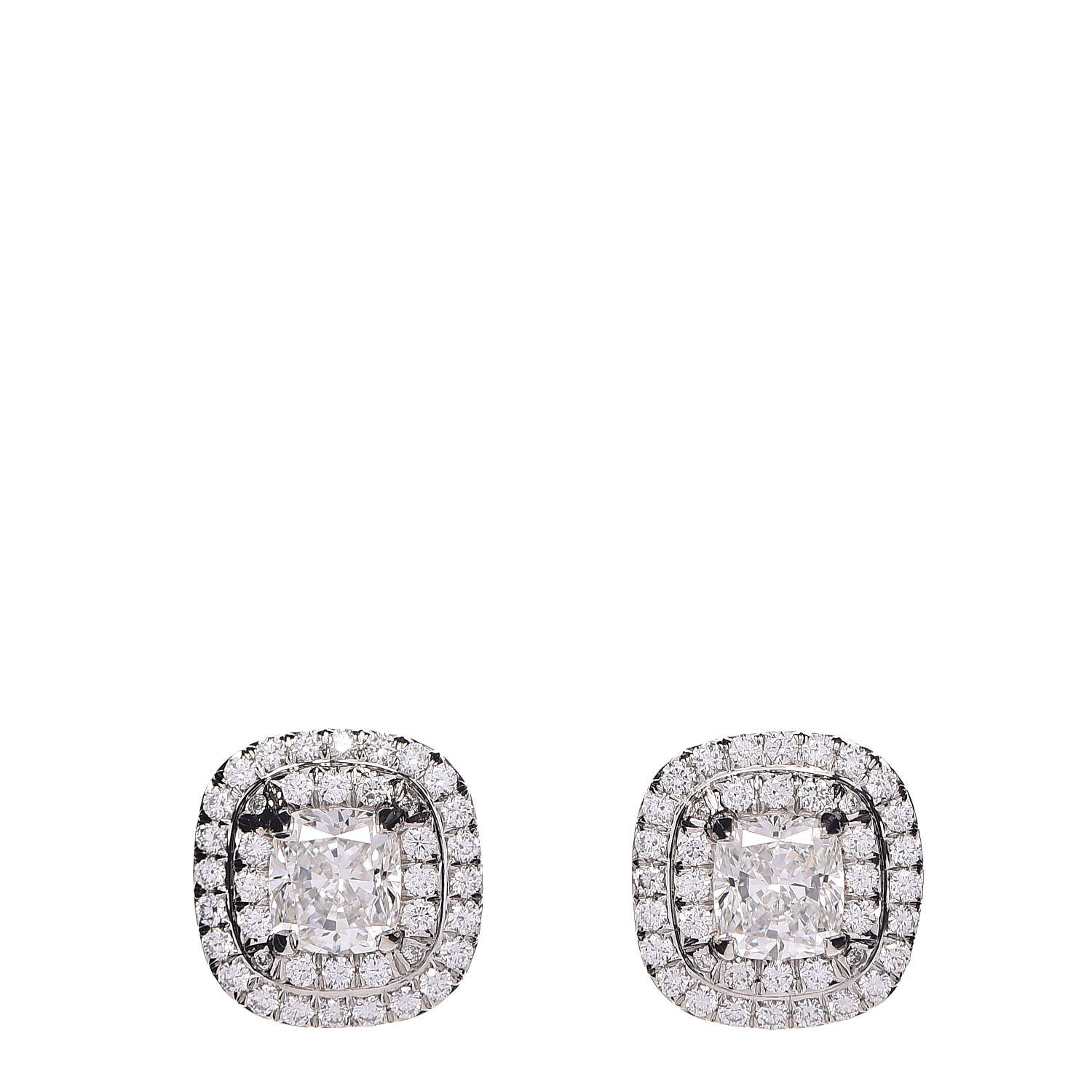 Tiffany Platinum Diamond 1.24ctw Cushion Soleste Earrings 1 of 6