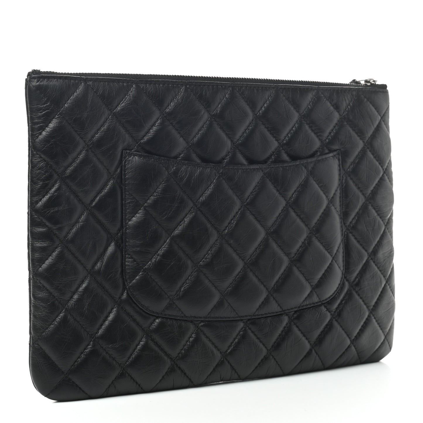 Aged Calfskin Quilted Medium Tassel Cosmetic Case Black