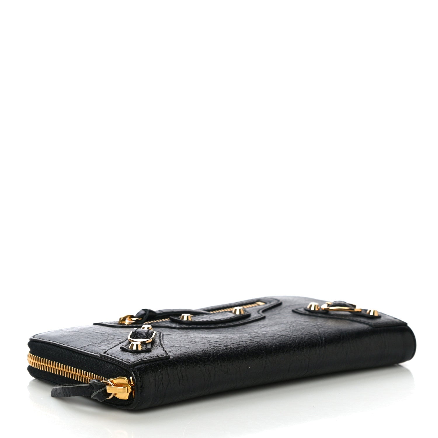 Balenciaga Agneau Classic Gold Hardware Continental Zip Around Wallet Black 4 of 9