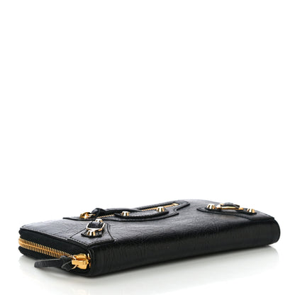 Balenciaga Agneau Classic Gold Hardware Continental Zip Around Wallet Black 4 of 9