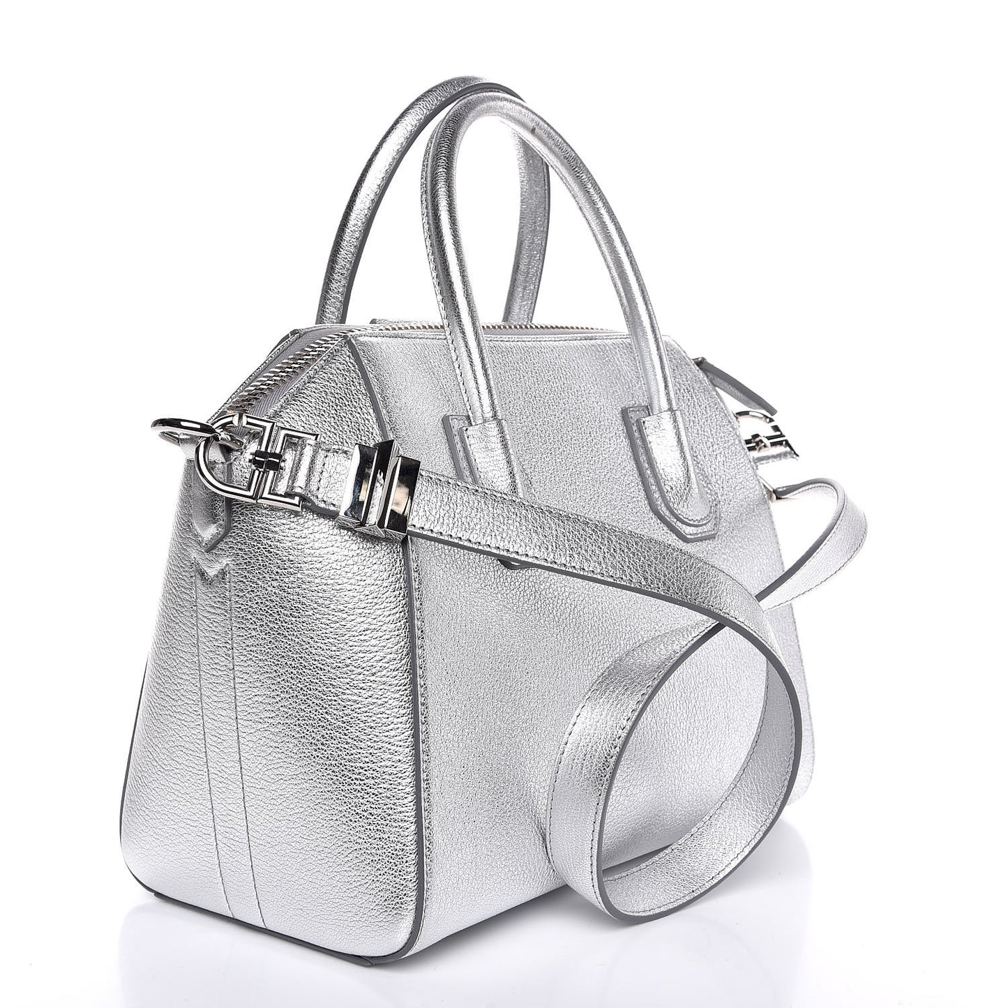 Metallic Sugar Goatskin Small Antigona Silver