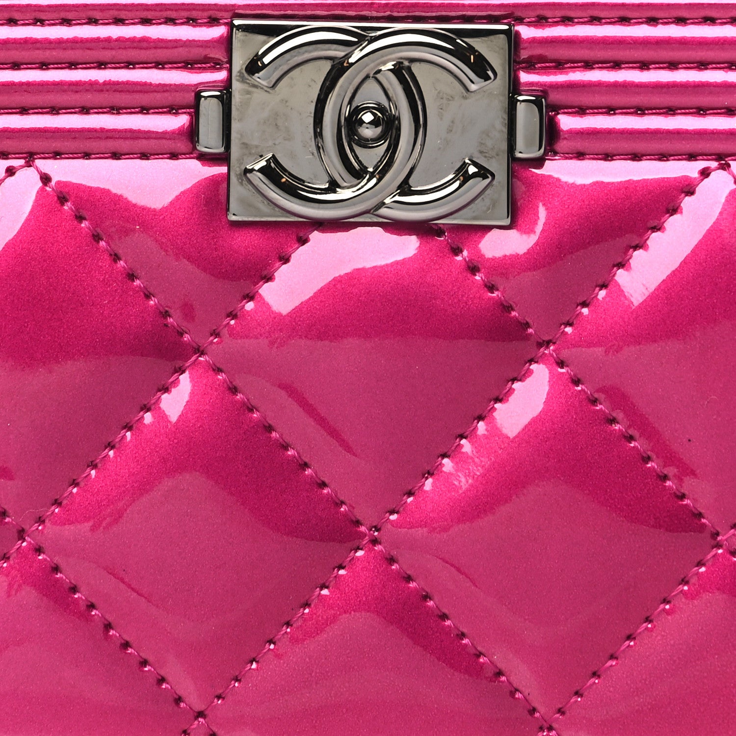 Chanel Metallic Patent Quilted Boy Zip Around Wallet Fuchsia 9 of 10