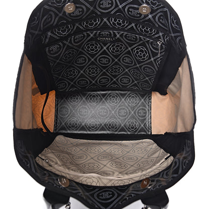Chanel Coated Canvas Camellia Medium Shopping Tote Black Beige 5 of 14