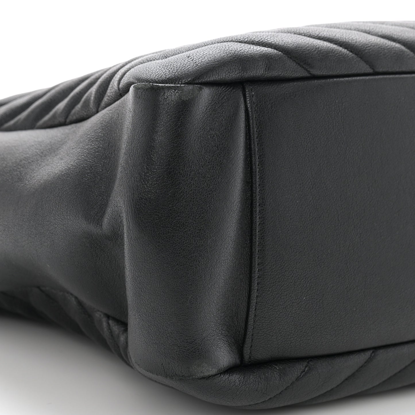 Sheepskin Matelasse Chevron Large Monogram Shopping Bag Black