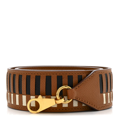 Hermes Epsom 40mm Tressage Shoulder Strap Black Craie Gold 1 of 4