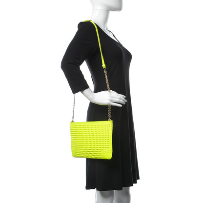 Christian Louboutin Calfskin Studded Loubiposh Chain Clutch Fluo Yellow 2 of 8