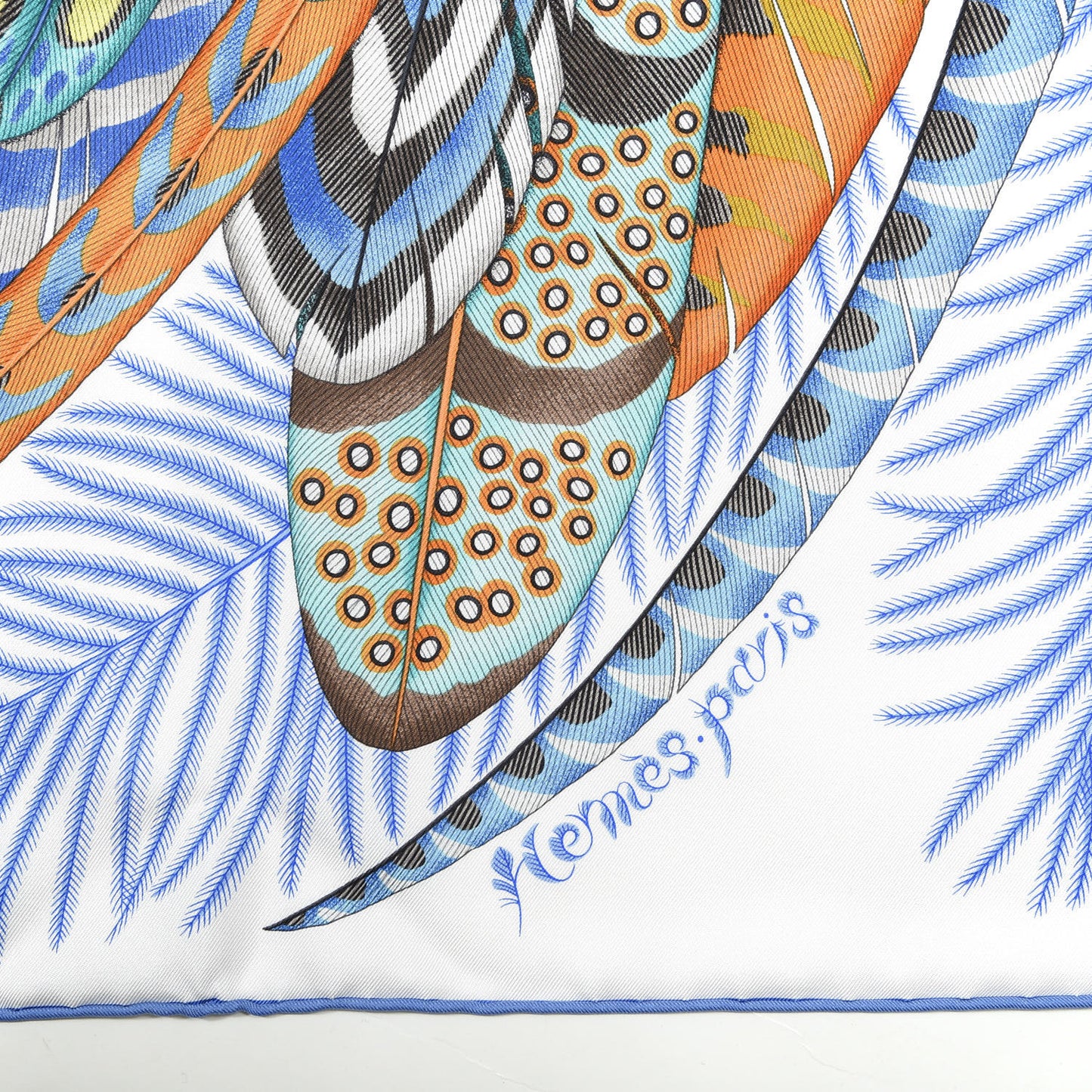 Silk Plumes En Fete Scarf 90 Blanc Turquoise Multicolor