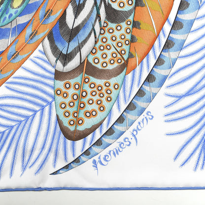 Hermes Silk Plumes En Fete Scarf 90 Blanc Turquoise Multicolor 3 of 4