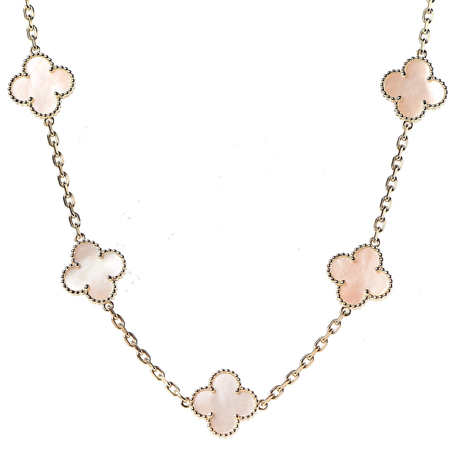 Van Cleef & Arpels 18K Yellow Gold Mother of Pearl 10 Motifs Vintage Alhambra Necklace 1 of 6