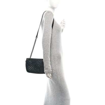 Gucci Calfskin Matelasse Monochrome Small GG Marmont Shoulder Bag Black 2 of 9