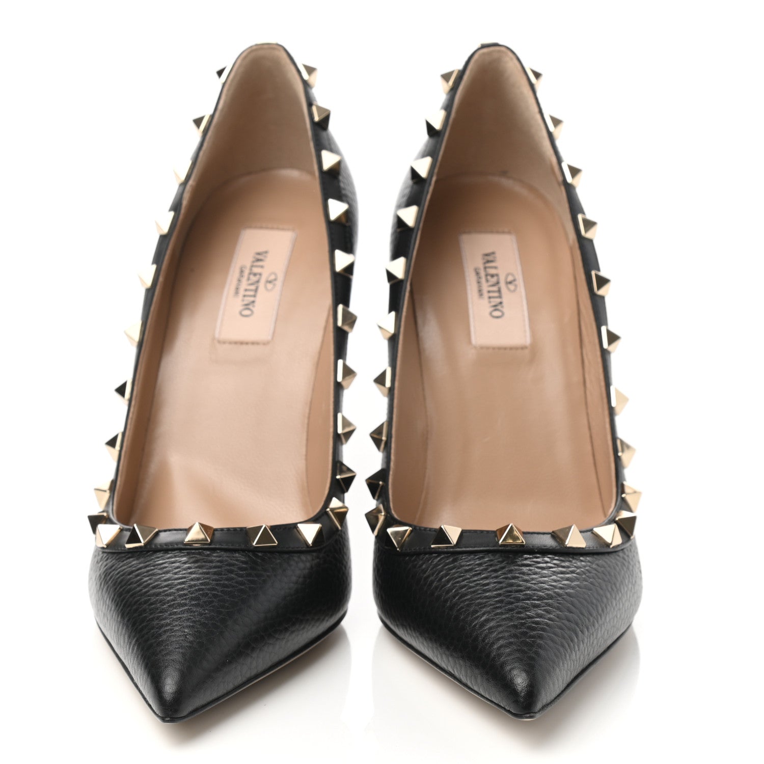 Valentino Garavani Pebbled Calfskin Rockstud 100mm Pumps 38 Black 2 of 8
