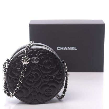 Chanel Caviar Camellia Embossed Round Clutch With Chain Black 11 of 11