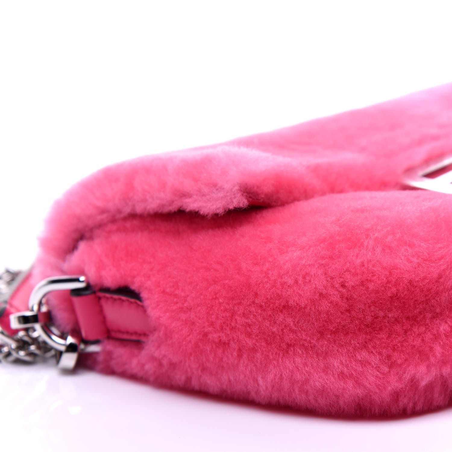 Fendi Shearling Shiny Nappa Mini Baguette Rosa Fluo 5 of 11