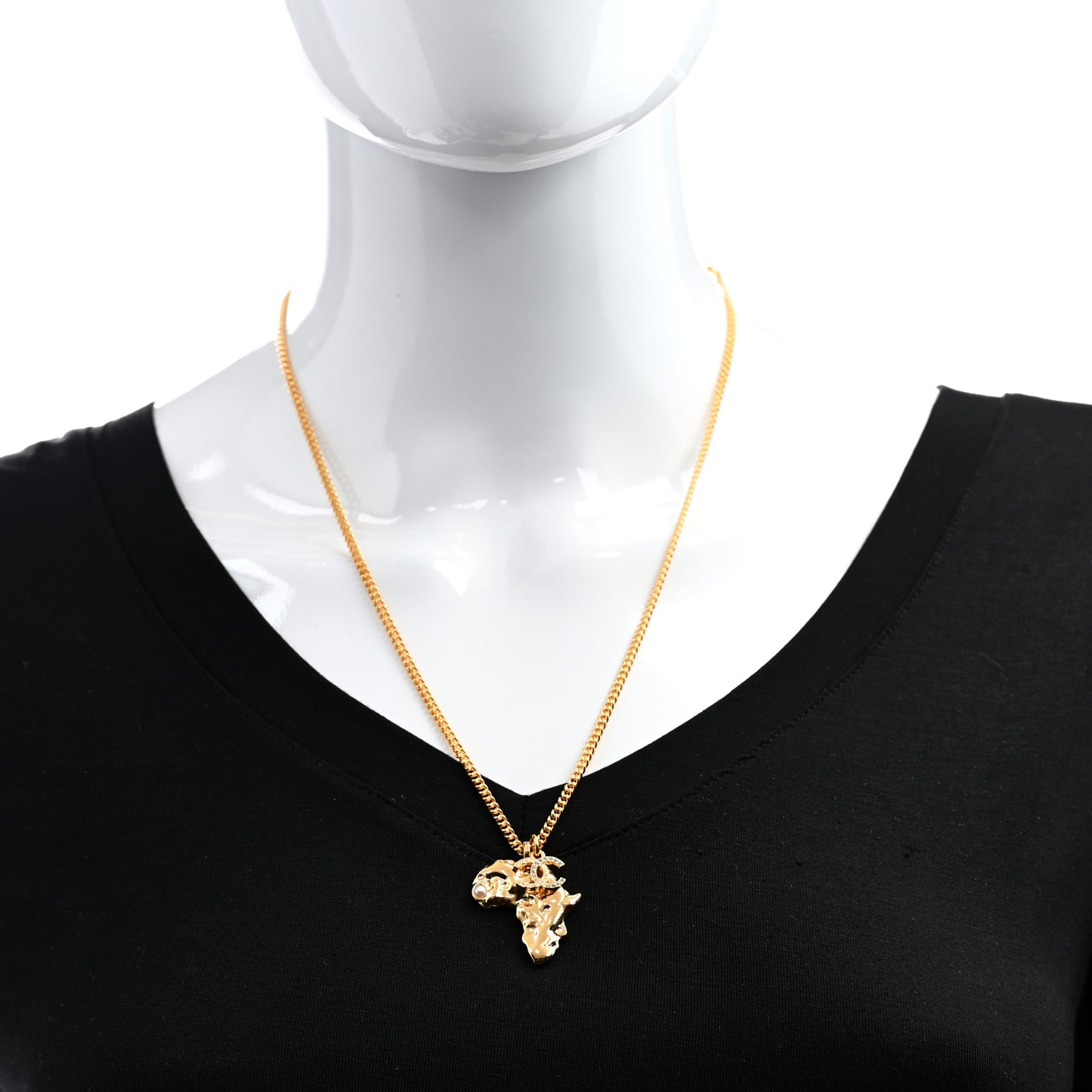 Crystal Pearl CC Africa Pendant Necklace Gold White