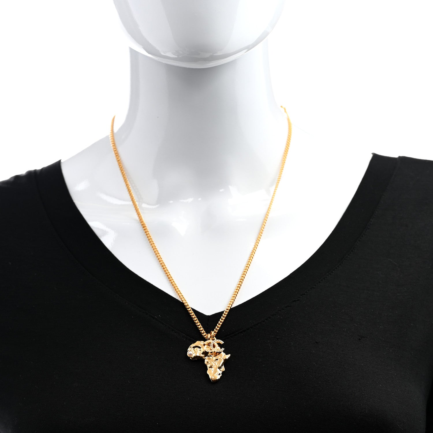 Chanel Crystal Pearl CC Africa Pendant Necklace Gold White 2 of 5