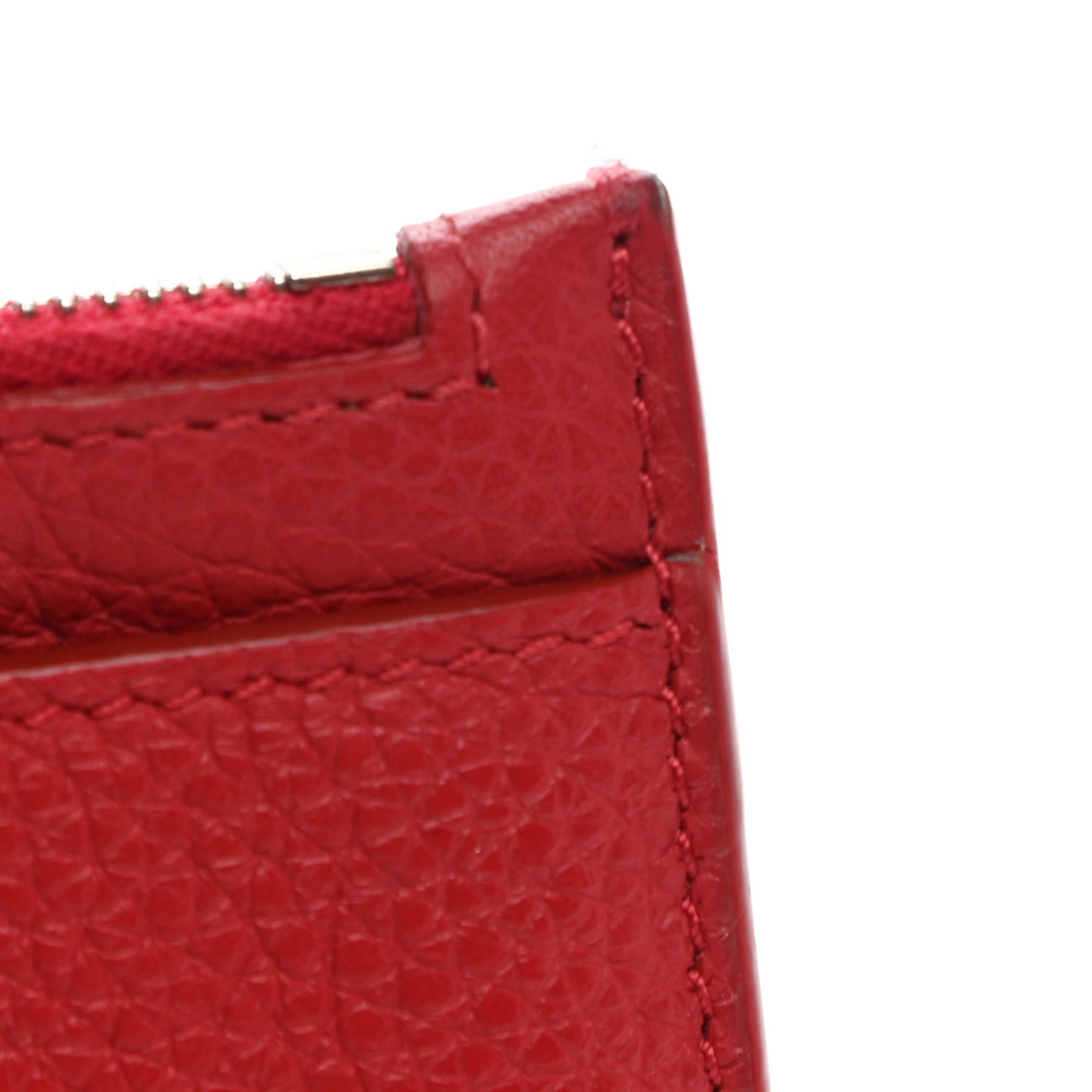 Grained Calfskin Zipped Card Holder Red