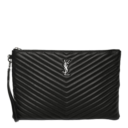 Saint Laurent Calfskin Matelasse Chevron Monogram Document Holder Black 1 of 11