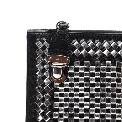Prada Goatskin Woven Pouch Black Argento 12 of 20
