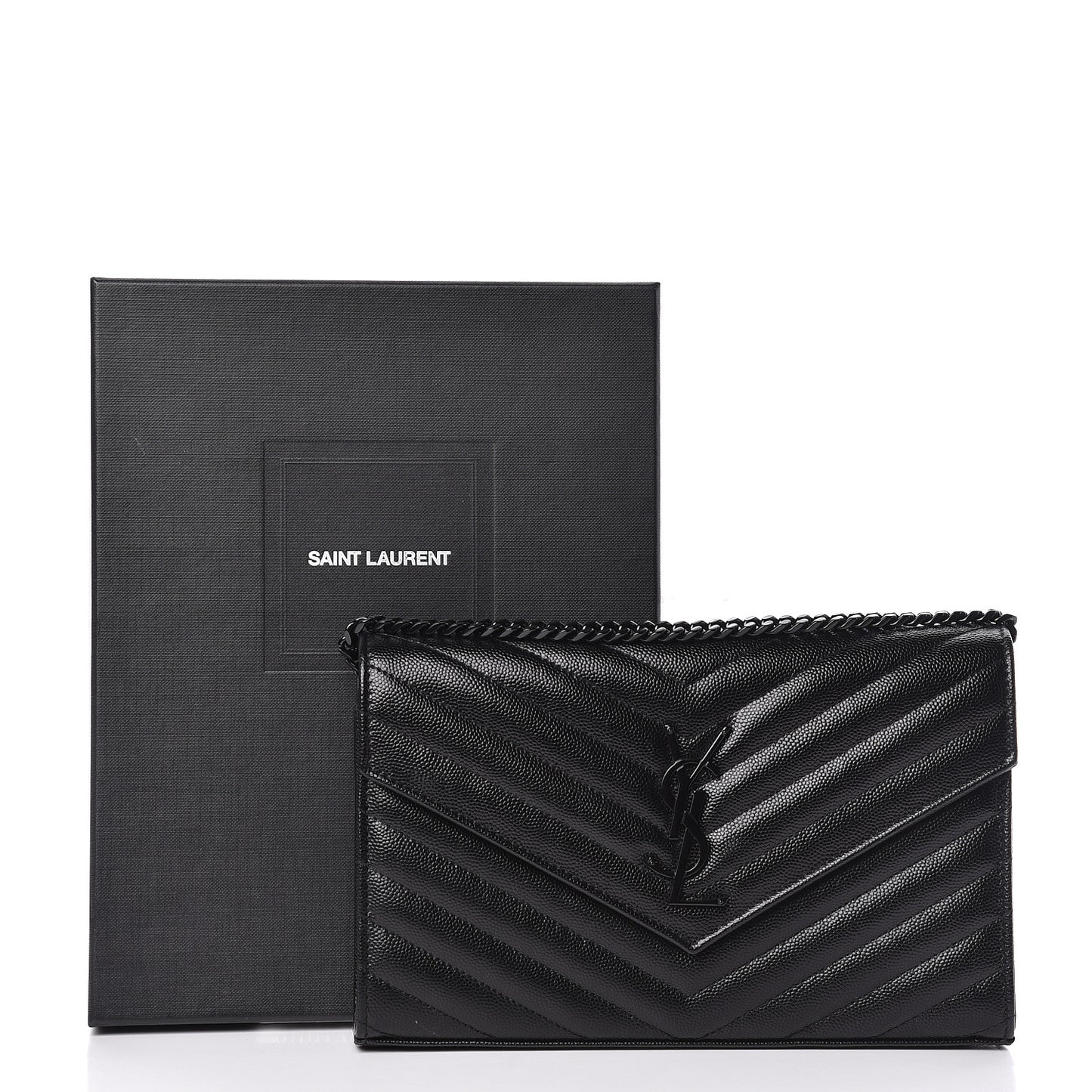 Grain De Poudre Matelasse Chevron Monogram Chain Wallet Black