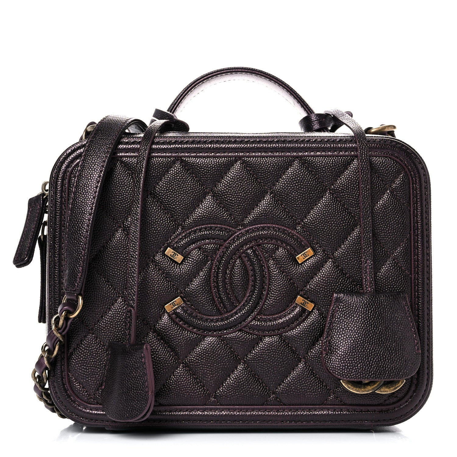Chanel Iridescent Caviar Quilted Medium CC Filigree Vanity Case Burgundy 1 of 15