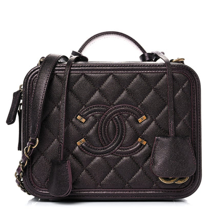 Chanel Iridescent Caviar Quilted Medium CC Filigree Vanity Case Burgundy 1 of 15