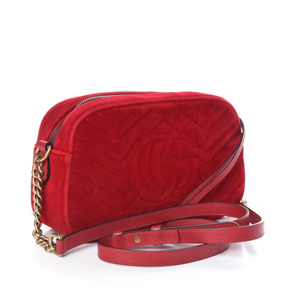 Gucci Velvet Matelasse Small GG Marmont Chain Shoulder Bag Hibiscus Red 3 of 10