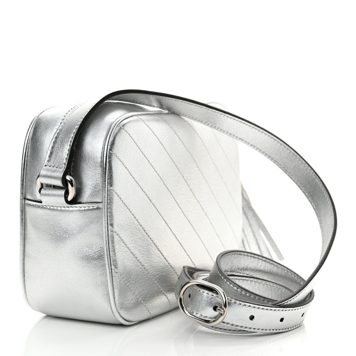 Gucci Metallic Sakai Be Green Calfskin Diagonal Stitched Small Blondie Shoulder Bag Silver 3 of 10
