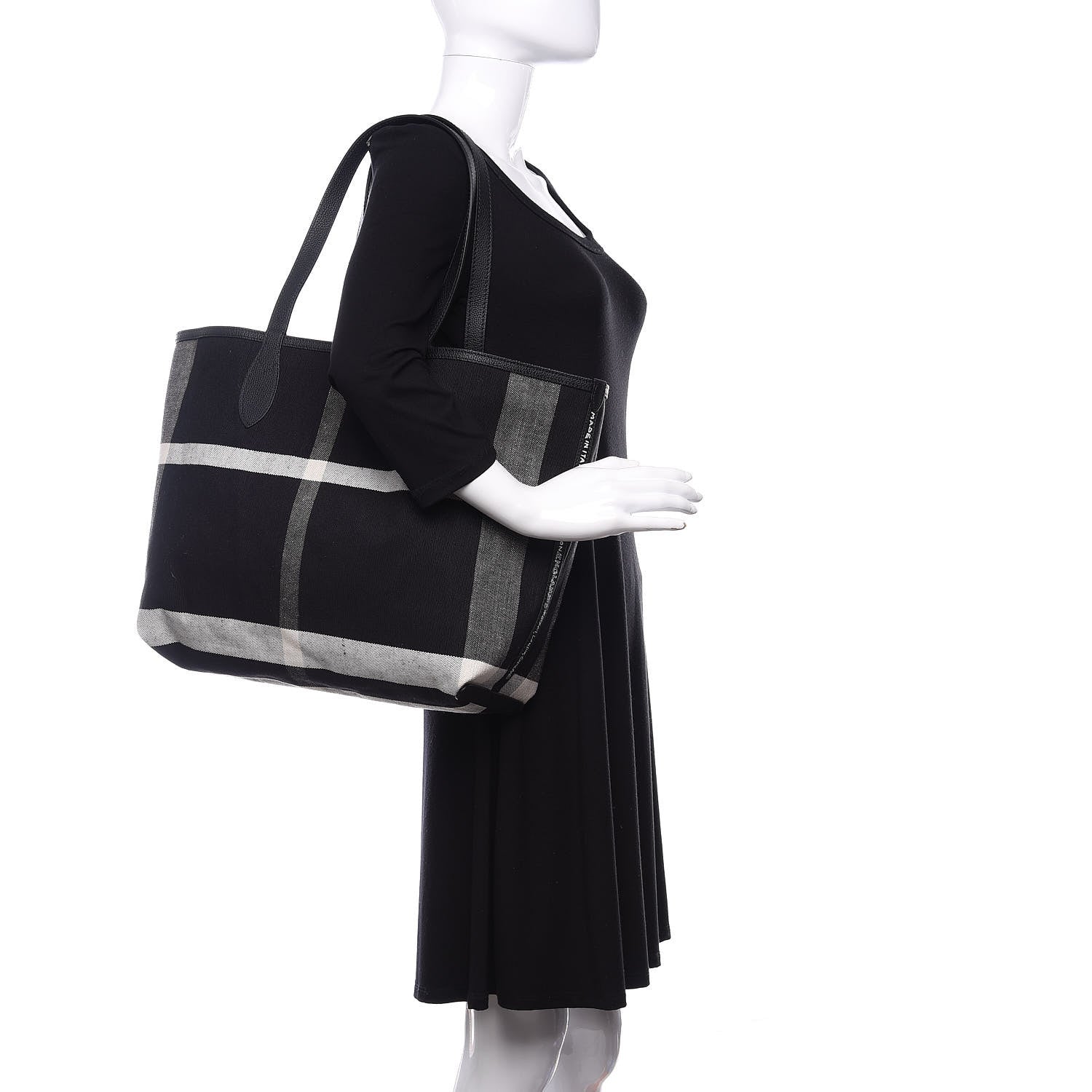 Burberry Coated Canvas Mega Check Medium Doodle Tote Black White 2 of 15