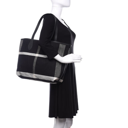 Burberry Coated Canvas Mega Check Medium Doodle Tote Black White 2 of 15