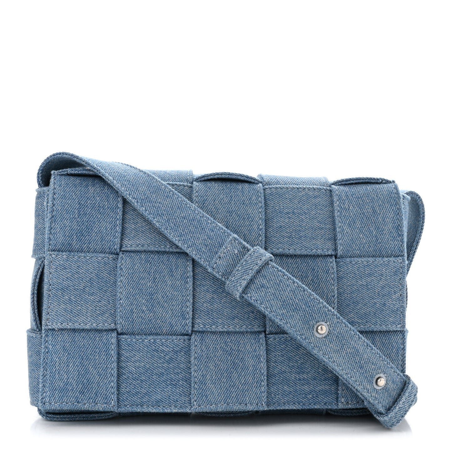 Denim Maxi Intrecciato Cassette Crossbody Bag Blue
