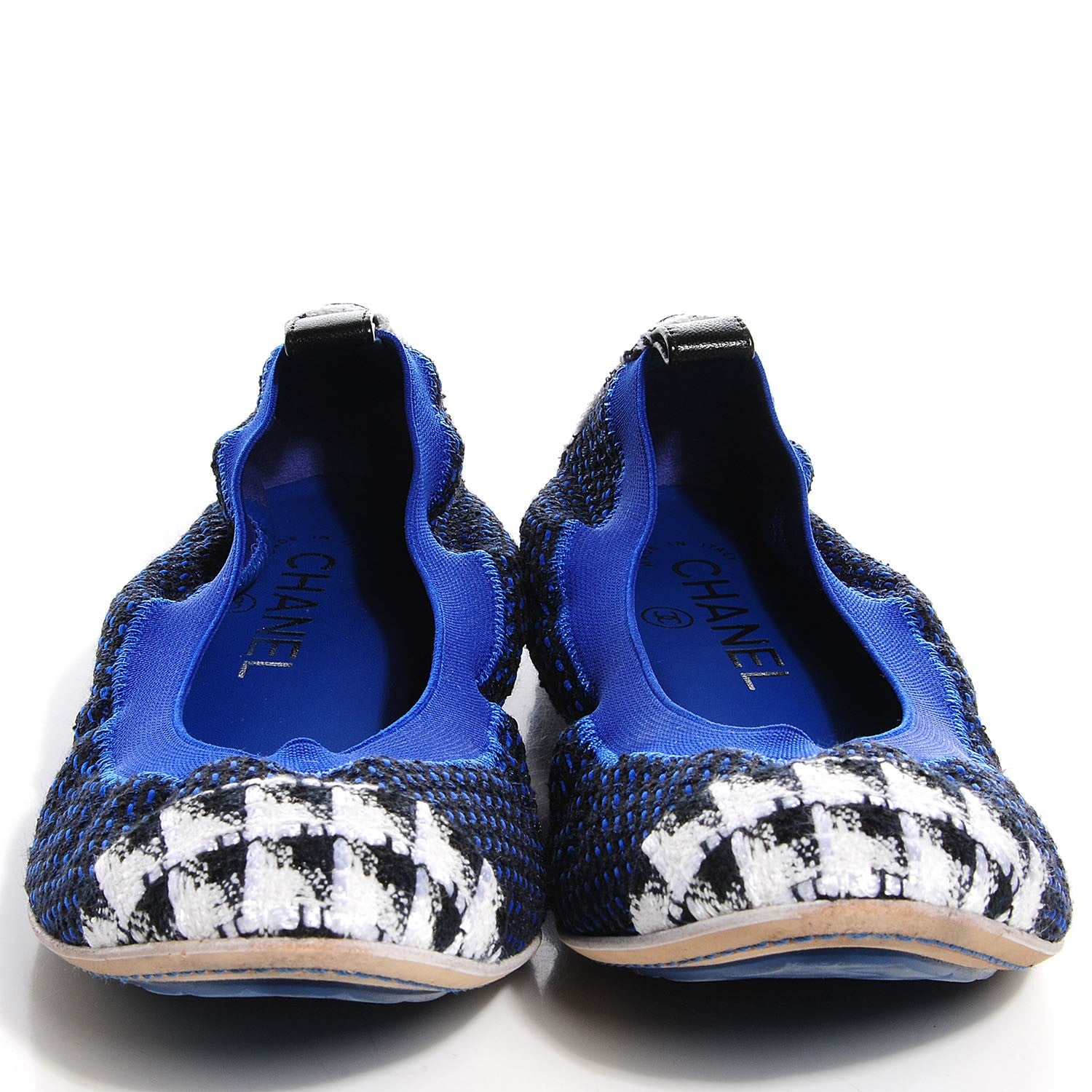 Chanel Tweed Cap Toe Ballerina Flats 37.5 Noir Marine Blanc 2 of 8