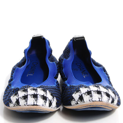 Chanel Tweed Cap Toe Ballerina Flats 37.5 Noir Marine Blanc 2 of 8