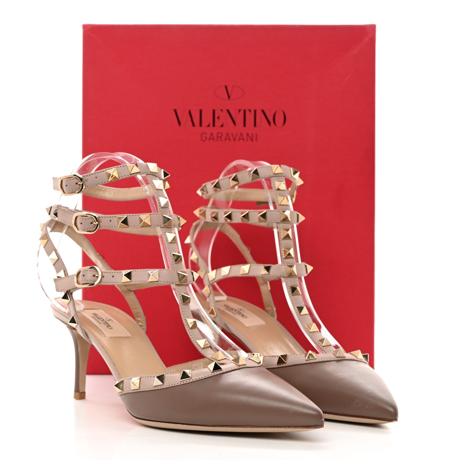 Valentino Garavani Calfskin Nappa Rockstud Ankle Strap 65mm Pumps 40 Brun Poudre 9 of 9