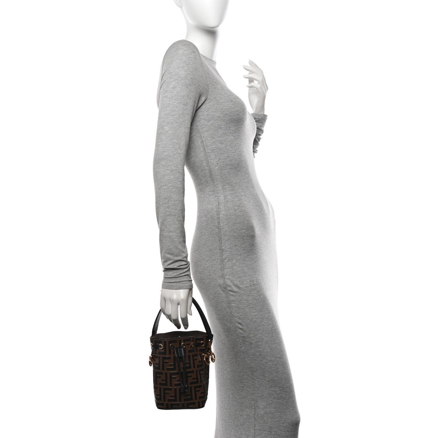 Fendi Vitello Liberty F is Fendi Bi-Color FF 1974 Embossed Mini Mon Tresor Bucket Bag Maya Black 2 of 10