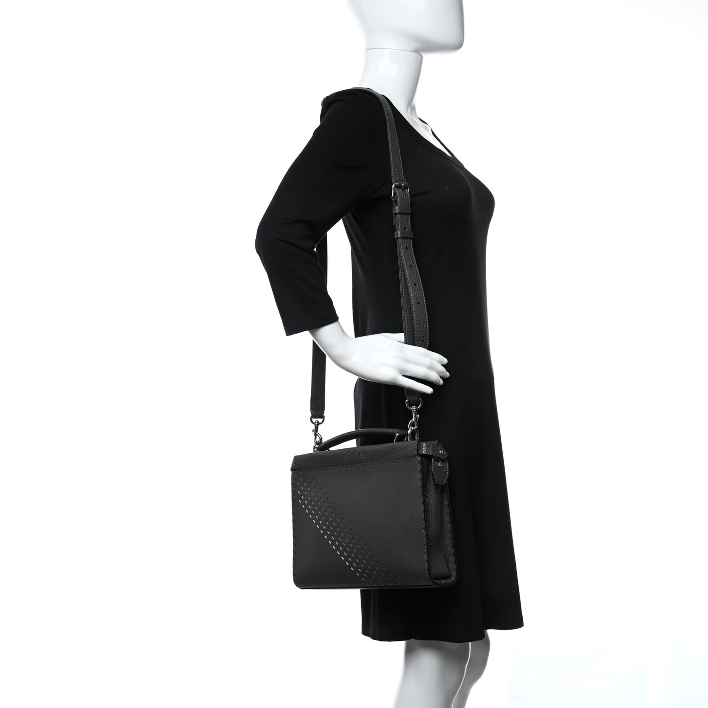Cuoio Romano Lavorazione Selleria Stitch Gradient Mini Peekaboo Iconic Fit Satchel Asfalto Black White