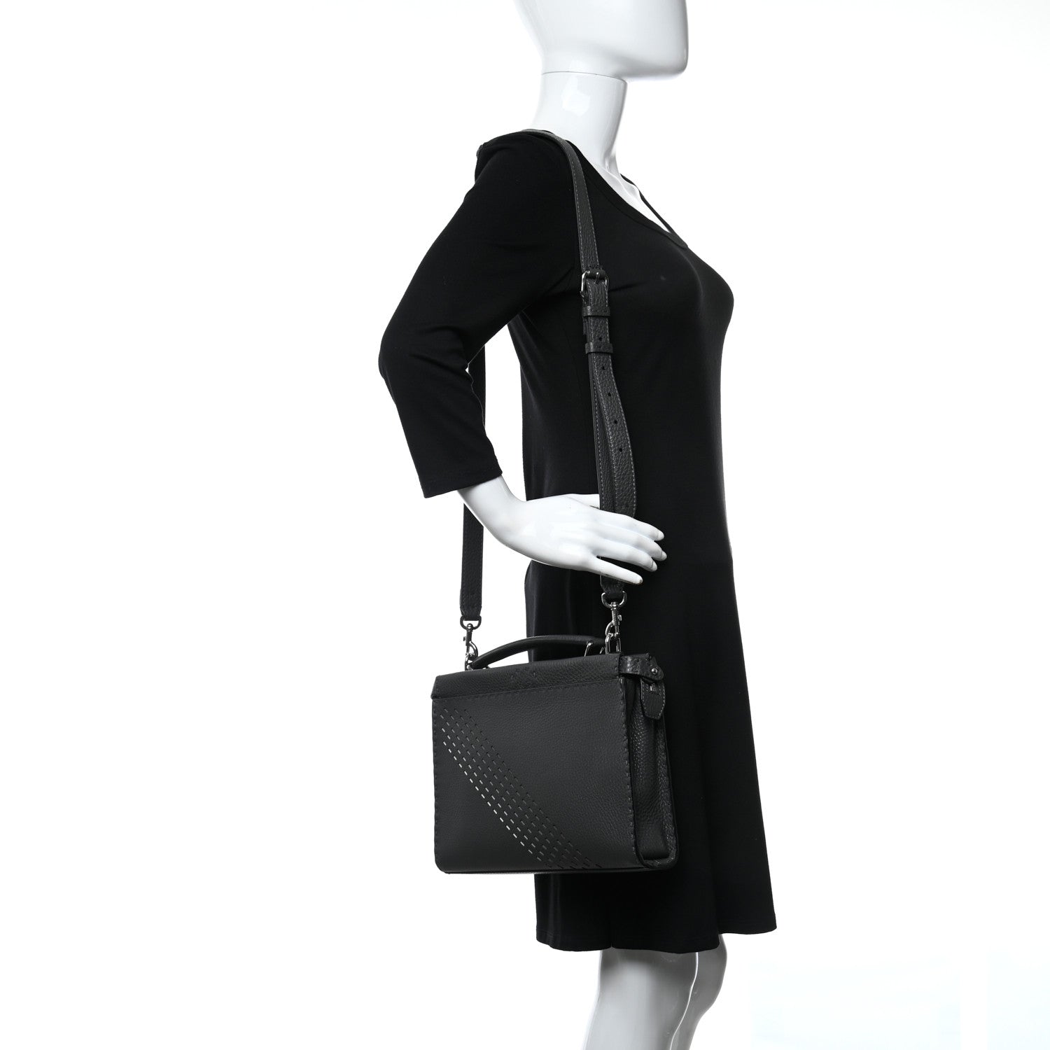 Fendi Cuoio Romano Lavorazione Selleria Stitch Gradient Mini Peekaboo Iconic Fit Satchel Asfalto Black White 2 of 9