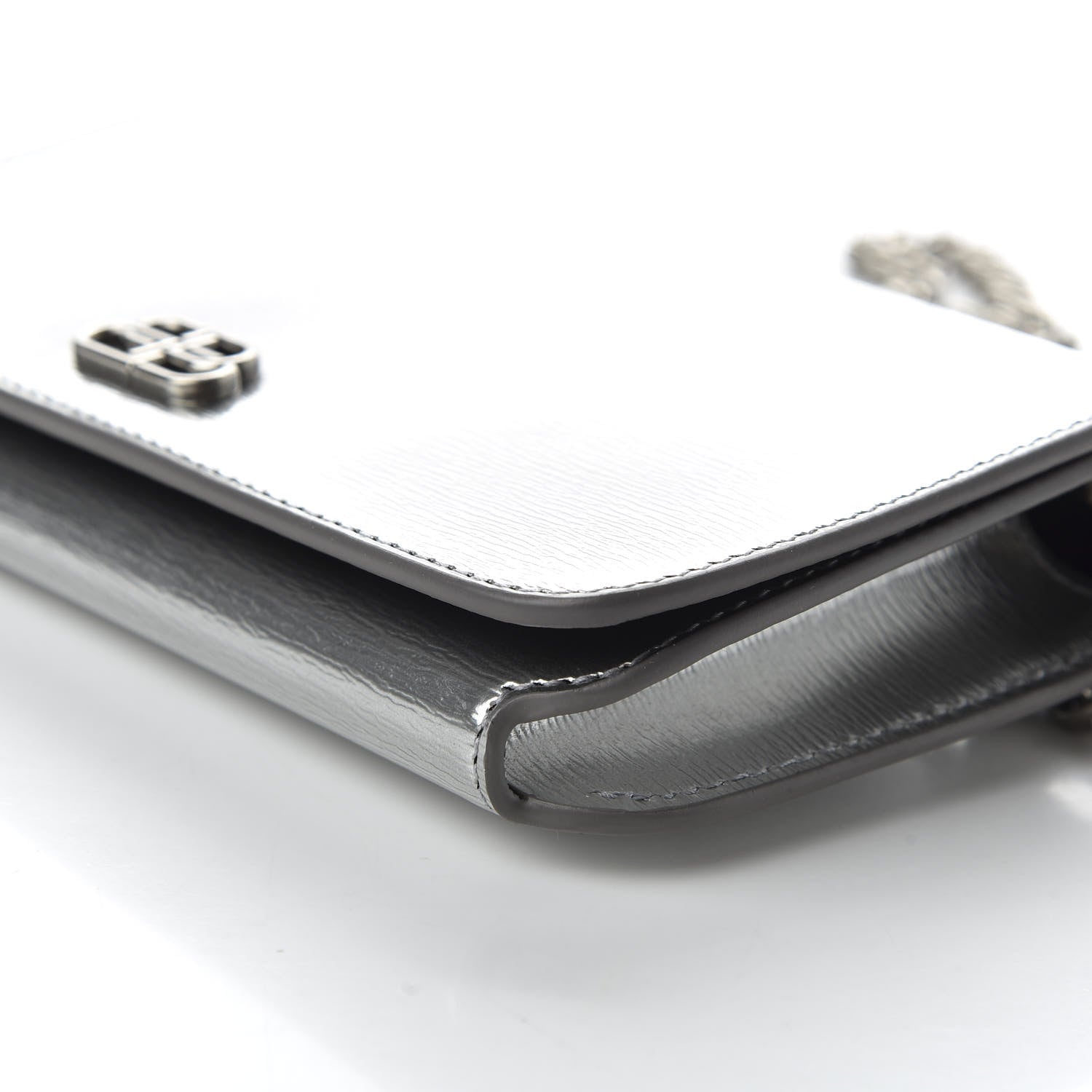 Balenciaga Metallic Grained Calfskin BB Phone Holder Wallet On Chain Silver 7 of 10