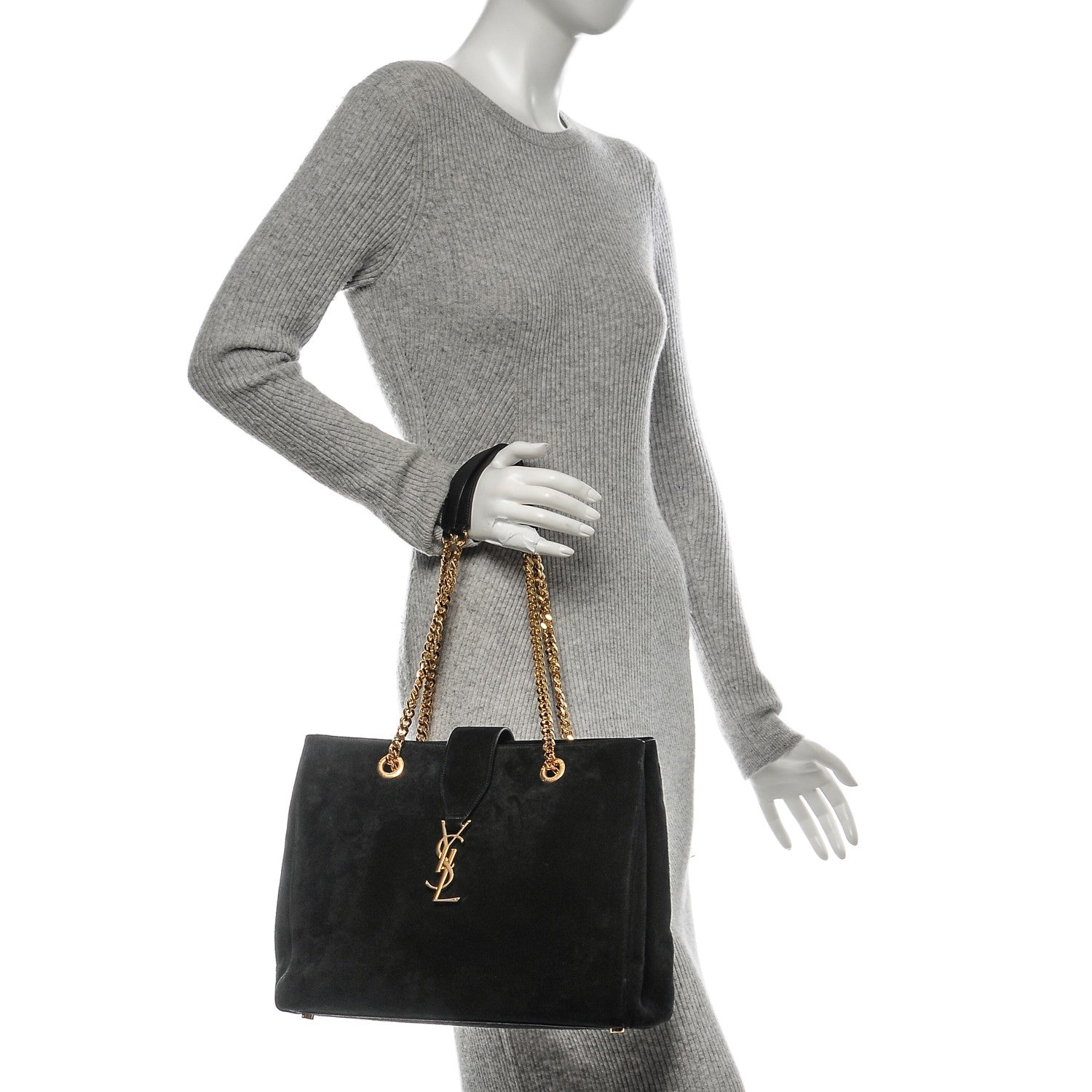Saint Laurent Suede Monogram Cassandre Shopper Black 2 of 6