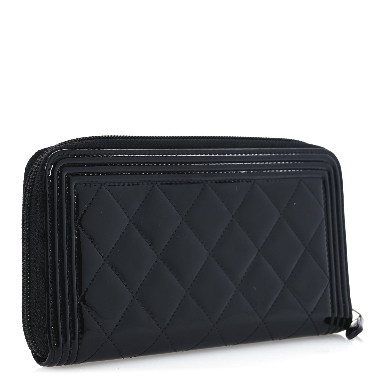 Chanel Patent Calfskin Quilted Boy L-Gusset Zip Wallet Black 3 of 8
