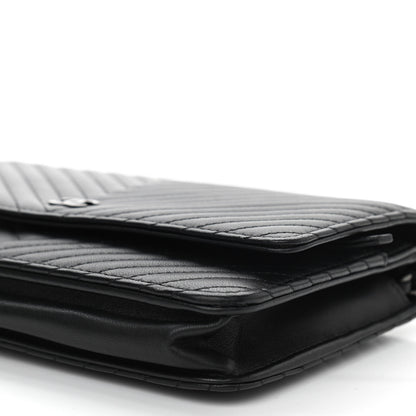 Chanel Lambskin Chevron Quilted Wallet On Chain WOC So Black 11 of 14